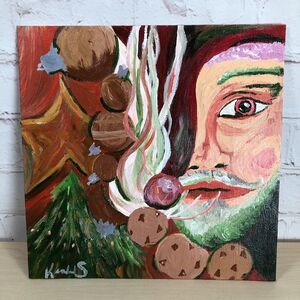 Santa Clause Painting 10x10 Canvas Acrylic Unique Hand Painted Christmas Holiday